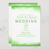 明るいライムグリーンウォーターカラーシックモダンズ結婚 招待状 (正面/裏面)
