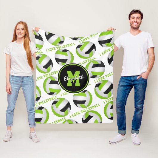 明るいライムグリーン私はバレーボール文字パターン大好き フリースブランケット (インサイチュ)