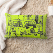 明るいライムグリーン都市漫画漫画の車 ランバークッション (ブランケット)