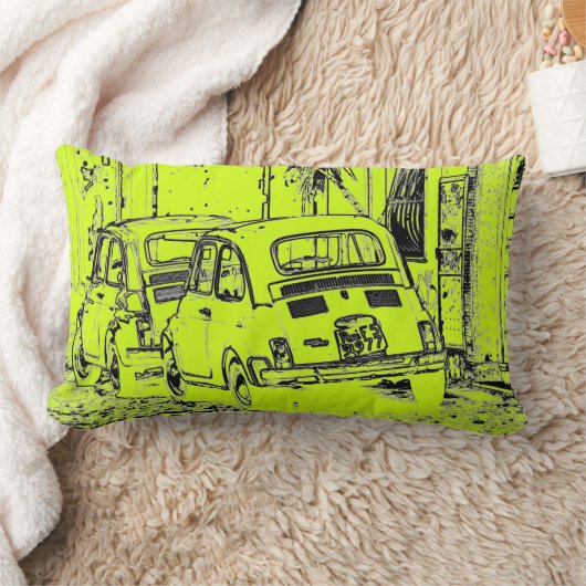 明るいライムグリーン都市漫画漫画の車 ランバークッション (ブランケット)