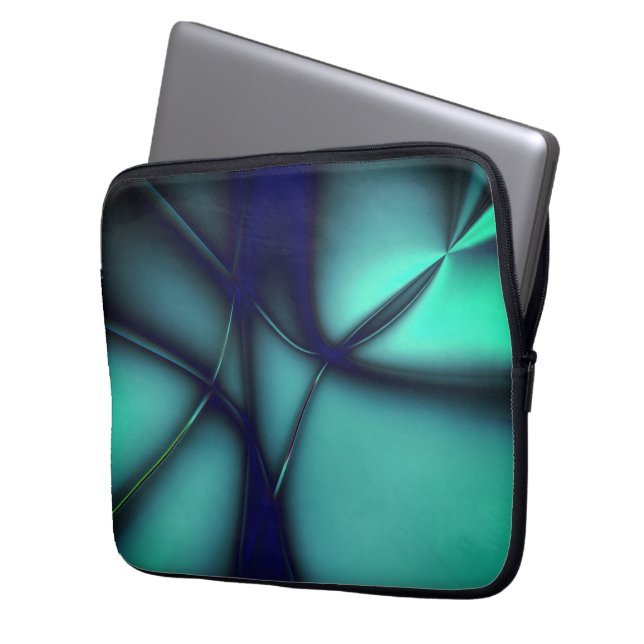明るいラインの下の燃えたミントシアンはコードのように見える ラップトップスリーブ (正面左)
