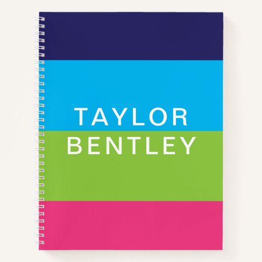 明るいラグビーストライプズパーソナライズされたスパイラルノート ノートブック (正面)