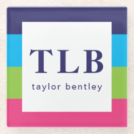 明るいラグビーストライプズモノグラムのガラスコースター ガラスコースター