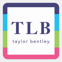 明るいラグビーストライプズモノグラムのシール スクエアシール