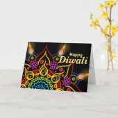 明るいランプが付いているDiwaliの花Rangoli カード (黄色い花)