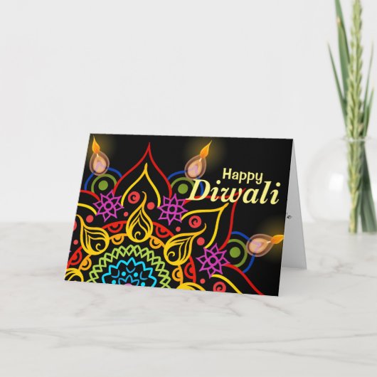 明るいランプが付いているDiwaliの花Rangoli カード (正面)