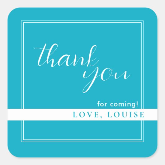 明るいリッチスカイブルーありがとうステッカー スクエアシール (正面)