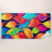 明るいリーフのアートワーク ビーチタオル (正面)