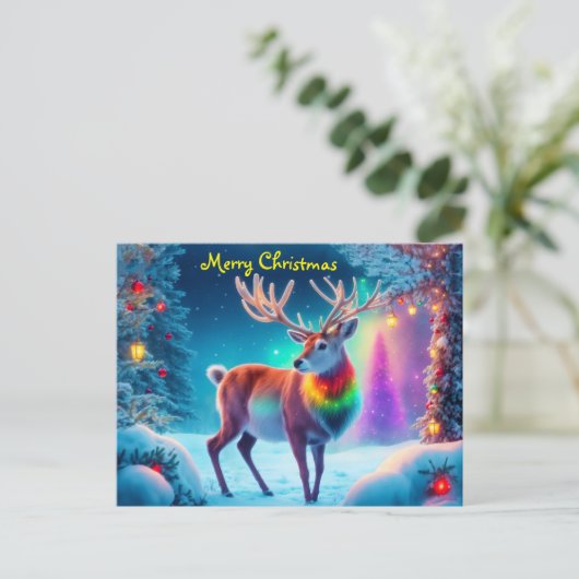 明るいルドルフ鹿メリークリスマスかわいい ポストカード (スタンド正面)