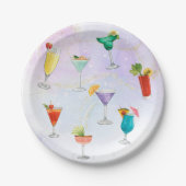 明るいレインボーのカクテルパーティーおもしろいドリンク祝 ペーパープレート (正面)