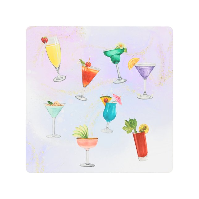 明るいレインボーのカクテルパーティーおもしろいドリンク祝 メタルプリント (正面)