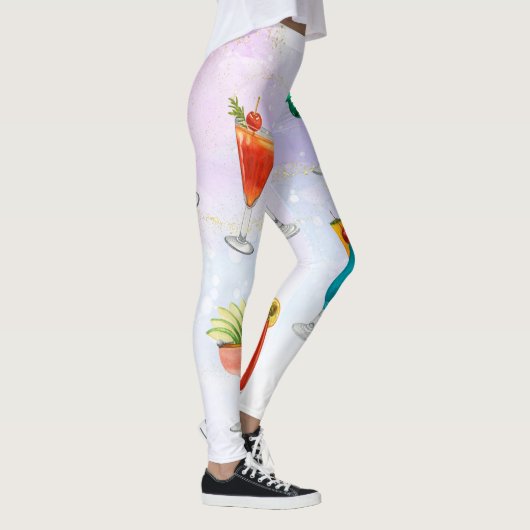 明るいレインボーカクテルパーティーおもしろい飲料 レギンス (右)