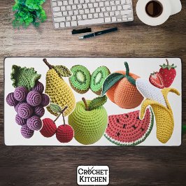 明るいレインボースクラップブッククロシェのフルーツコラージュ デスクマット