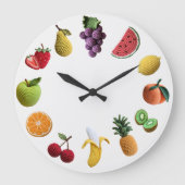 明るいレインボースクラップブッククロシェのフルーツコラージュ ラージ壁時計 (正面)