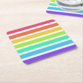 明るいレインボーストライプズ スクエアペーパーコースター (アングル)