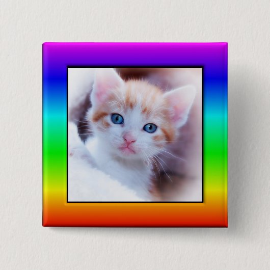 明るいレインボーファミリーペットフォトフレーム 缶バッジ (正面)