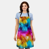 明るいレインボーフェイクモンファーテクスチャ エプロン (着用した状態)