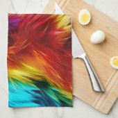 明るいレインボーフェイクモンファーテクスチャ キッチンタオル (四つ折り)