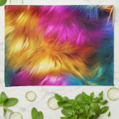 明るいレインボーフェイクモンファーテクスチャ キッチンタオル (折り畳み)