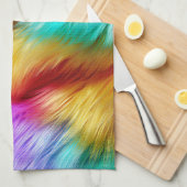 明るいレインボーフェイクモンファーテクスチャ キッチンタオル (四つ折り)