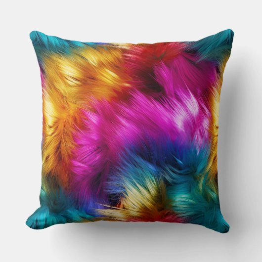 明るいレインボーフェイクモンファーテクスチャ クッション (正面)