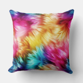 明るいレインボーフェイクモンファーテクスチャ クッション