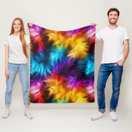 明るいレインボーフェイクモンファーテクスチャ フリースブランケット