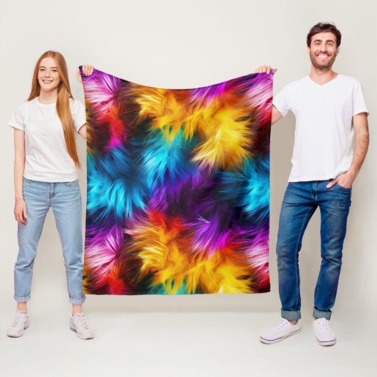 明るいレインボーフェイクモンファーテクスチャ フリースブランケット (インサイチュ)