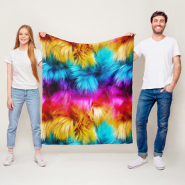 明るいレインボーフェイクモンファーテクスチャ フリースブランケット