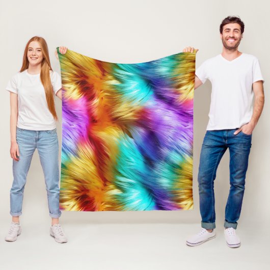 明るいレインボーフェイクモンファーテクスチャ フリースブランケット (インサイチュ)