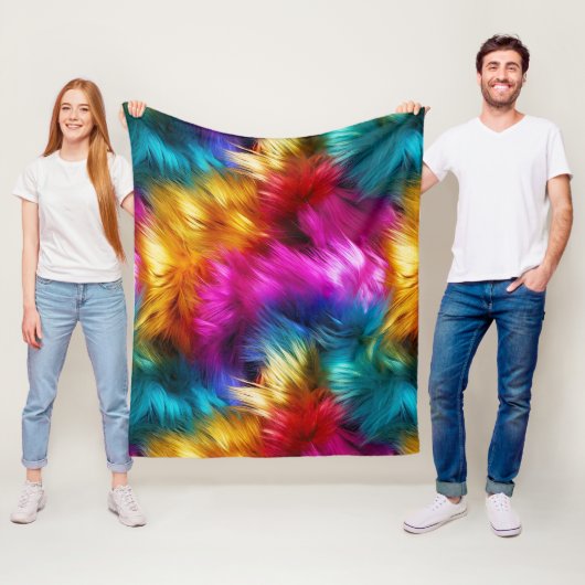 明るいレインボーフェイクモンファーテクスチャ フリースブランケット (インサイチュ)