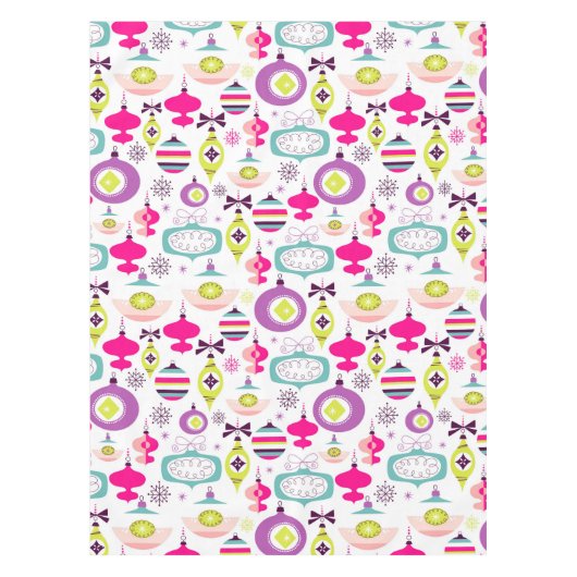 明るいレトロのクリスマスオーナメント テーブルクロス (正面)