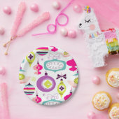 明るいレトロのクリスマスオーナメント ペーパープレート (パーティー)