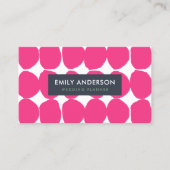 明るいレトロの大きな手描きピンクの水玉模様 名刺 (正面)
