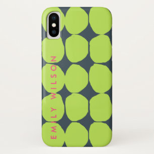 明るいレトロの巨大な手描きの青緑の水玉模様 iPhone X ケース