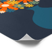 明るいレトロの花が青い花瓶 ポスター (角)