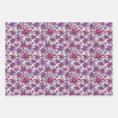 明るいレトロの花の模様(ピンクと紫) ラッピングペーパーシート (正面2)