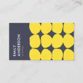 明るいレトロビッグハンド描画イエローネイビー水玉模様 名刺 (正面)