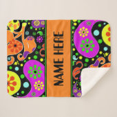 明るいレトロペイズリーパターン名前をカスタムする毛布 シェルパブランケット (正面(横))