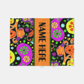 明るいレトロペイズリーパターン名前をカスタムする毛布 フリースブランケット (正面(横))