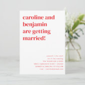 明るいレトロレッドピンク結婚ジオメトリックすべて1つ 招待状 (スタンド正面)