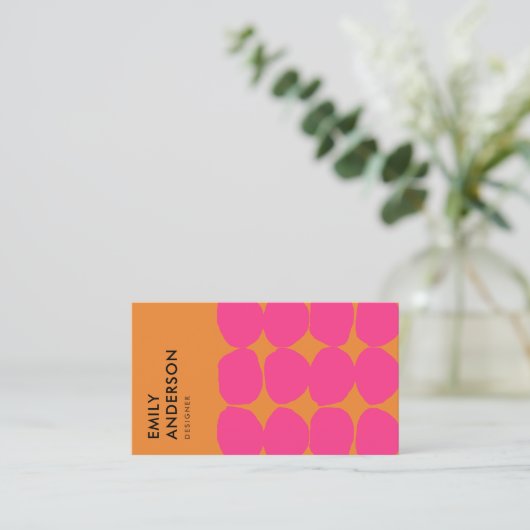 明るいレトロ大手引きピンクの錆水玉模様 名刺 (スタンド正面)