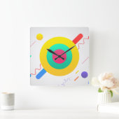 明るいレトロ80s色の形状 スクエア壁時計 (ホーム)