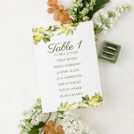 明るいレモンのフレッシュな結婚式座席表カード テーブルナンバー