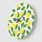 明るいレモンの緑の離れパターン ラージ壁時計 (傾斜)