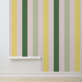 明るいレモンイエロー&グリーンストライプパターン 壁紙