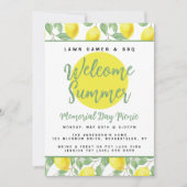 明るいレモン柄の黄色と緑の芝生パーティー BBQ 招待状 (正面)