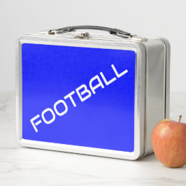 明るいロイヤルブルーにモダンな白文字のFOOTBALL メタルランチボックス