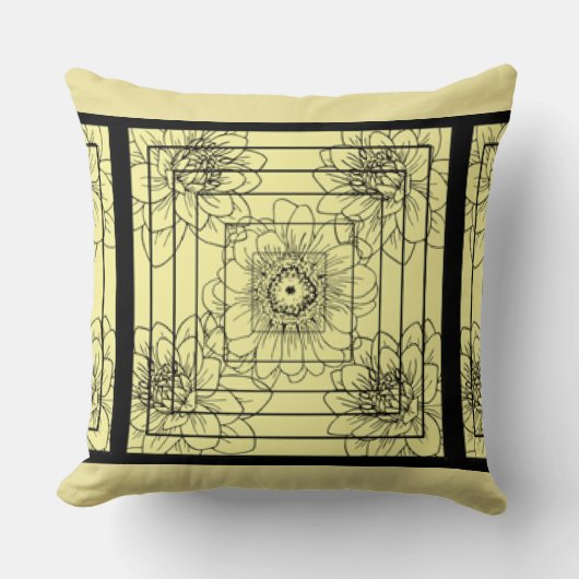 明るいロックドストライプのフローラ クッション (正面)