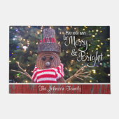 明るいロメリーグ素朴雪だるま名前をカスタムするスクリプト ドアマット (正面)